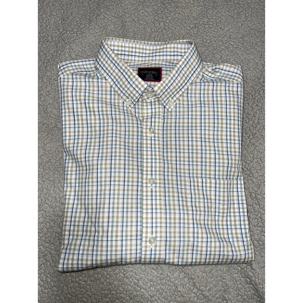 Untuckit 100% cotton‎ Collared Button Down Plaid Shirt Mens Size l
